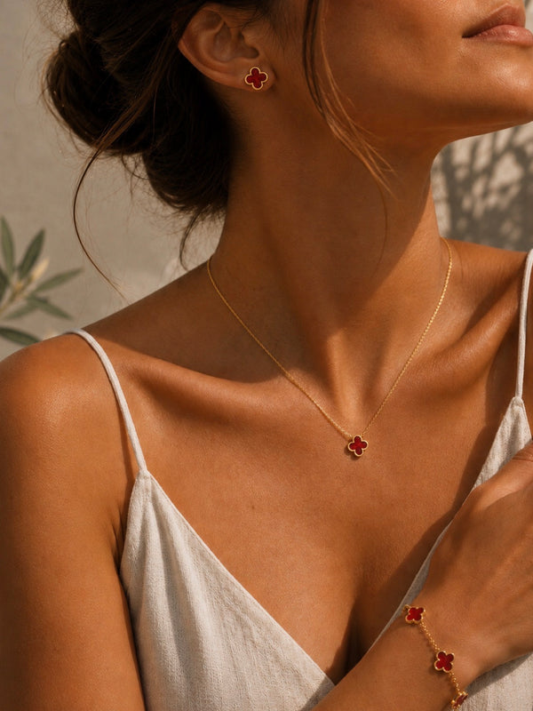 Sol Mare Noir Fleur Set Red | 316L Stainless Steel | 18K Gold PVD | 3-Year Warranty