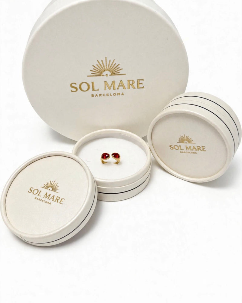 Solmare Ruby Dual Drop Ring | 316L Stainless Steel | 18K PVD Gold-Plated | 3-Year Warranty