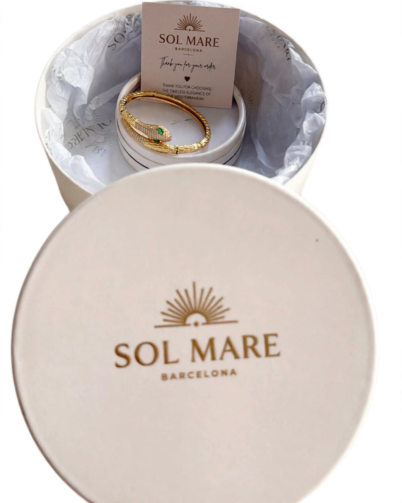 Solmare Emerald Serpent Bangle | 316L Stainless Steel | 18K PVD Gold Plated | 3-Year Warranty