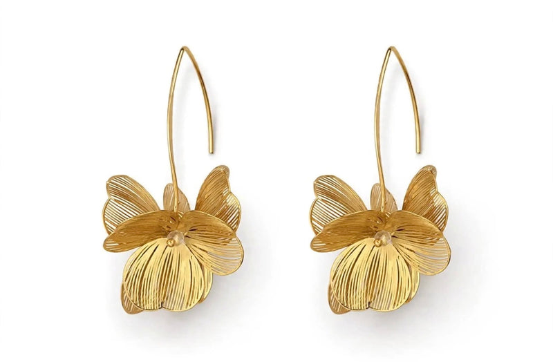 Sol Mare Petalia Drop Earrings | 316L Stainless Steel | 18K Gold PVD | 3-Year Warranty