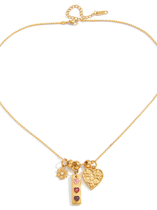 Jingqiao original sweet style 18K gold 316 stainless steel rhinestone daisy heart titanium steel necklace for women, simple and high-end