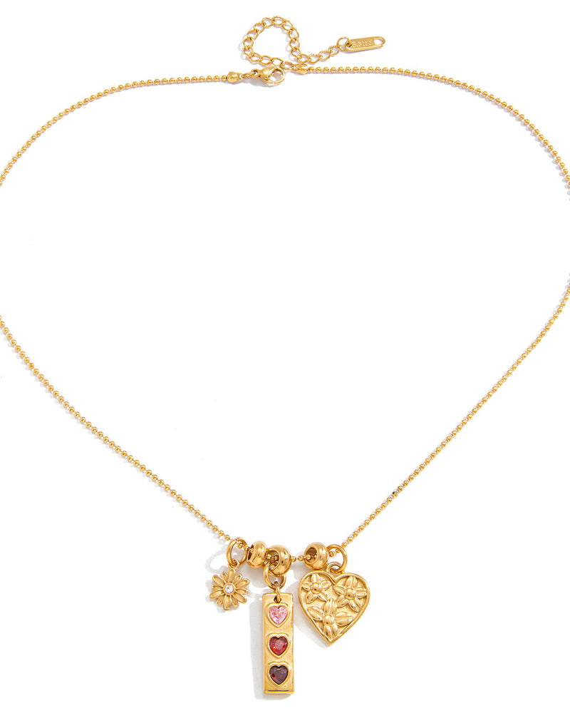 Jingqiao original sweet style 18K gold 316 stainless steel rhinestone daisy heart titanium steel necklace for women, simple and high-end