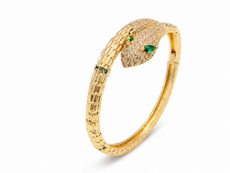 Solmare Emerald Serpent Bangle | 316L Stainless Steel | 18K PVD Gold Plated | 3-Year Warranty