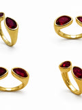 Solmare Ruby Dual Drop Ring | 316L Stainless Steel | 18K PVD Gold-Plated | 3-Year Warranty
