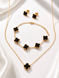 Sol Mare Noir Fleur Set BLACK | 316L Paslanmaz Çelik | 18 Ayar Altın PVD | 3 Yıl Garanti