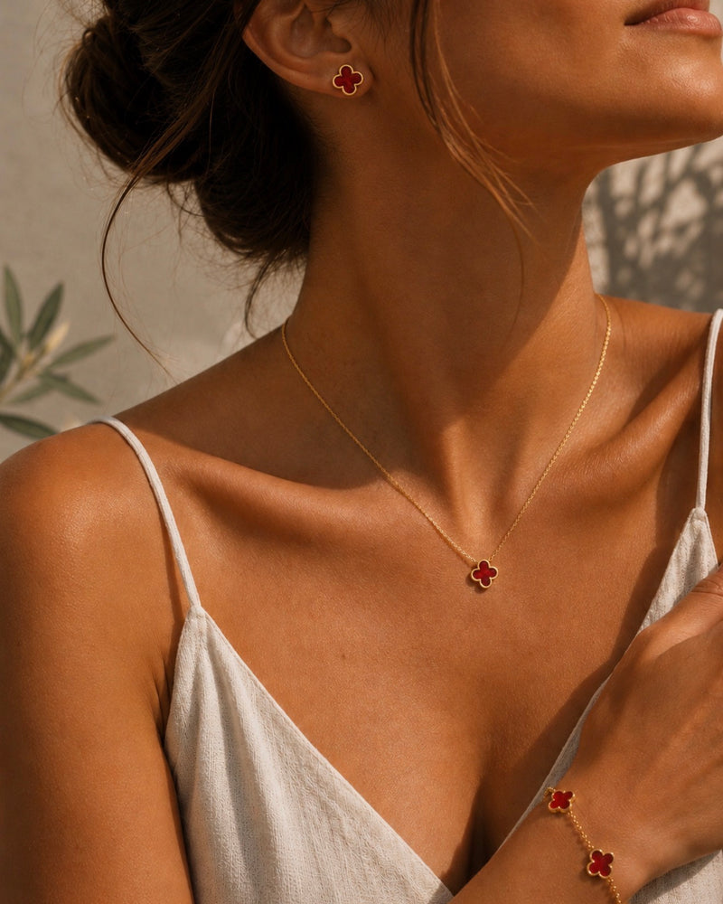 Sol Mare Noir Fleur Set Red | 316L Stainless Steel | 18K Gold PVD | 3-Year Warranty