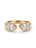 Sol Mare Lumi Dual Drop Ring – Pearl White | 316L Stainless Steel | 18K Gold PVD | 3-Year Warranty