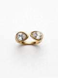 Sol Mare Lumi Dual Drop Ring – Pearl White | 316L Stainless Steel | 18K Gold PVD | 3-Year Warranty