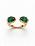 Sol Mare Dual Drop Ring – Emerald Green | 316L Stainless Steel | 18K Gold PVD | 3-Year Warranty