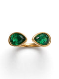Sol Mare Dual Drop Ring – Emerald Green | 316L Stainless Steel | 18K Gold PVD | 3-Year Warranty