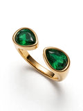 Sol Mare Dual Drop Ring – Emerald Green | 316L Stainless Steel | 18K Gold PVD | 3-Year Warranty