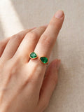 Sol Mare Dual Drop Ring – Emerald Green | 316L Stainless Steel | 18K Gold PVD | 3-Year Warranty