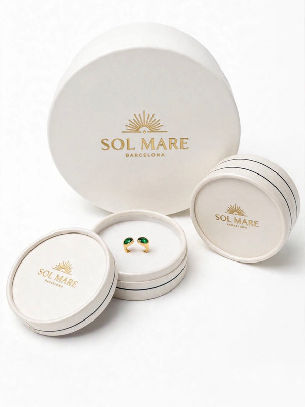 Sol Mare Dual Drop Ring – Emerald Green | 316L Stainless Steel | 18K Gold PVD | 3-Year Warranty