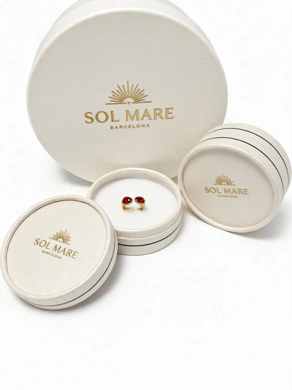 Solmare Ruby Dual Drop Ring | 316L Stainless Steel | 18K PVD Gold-Plated | 3-Year Warranty